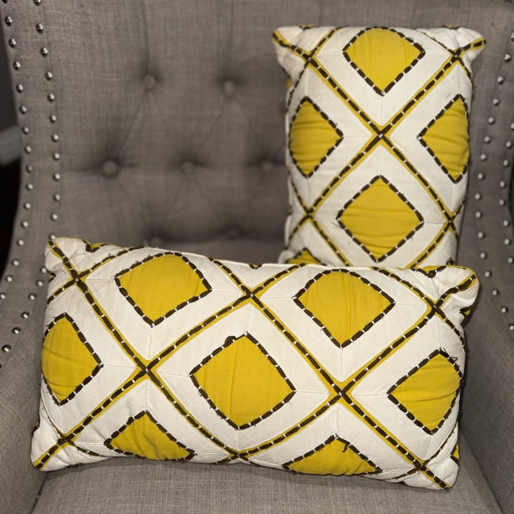Yellow, Brown and White Geometric Throw Pillows
